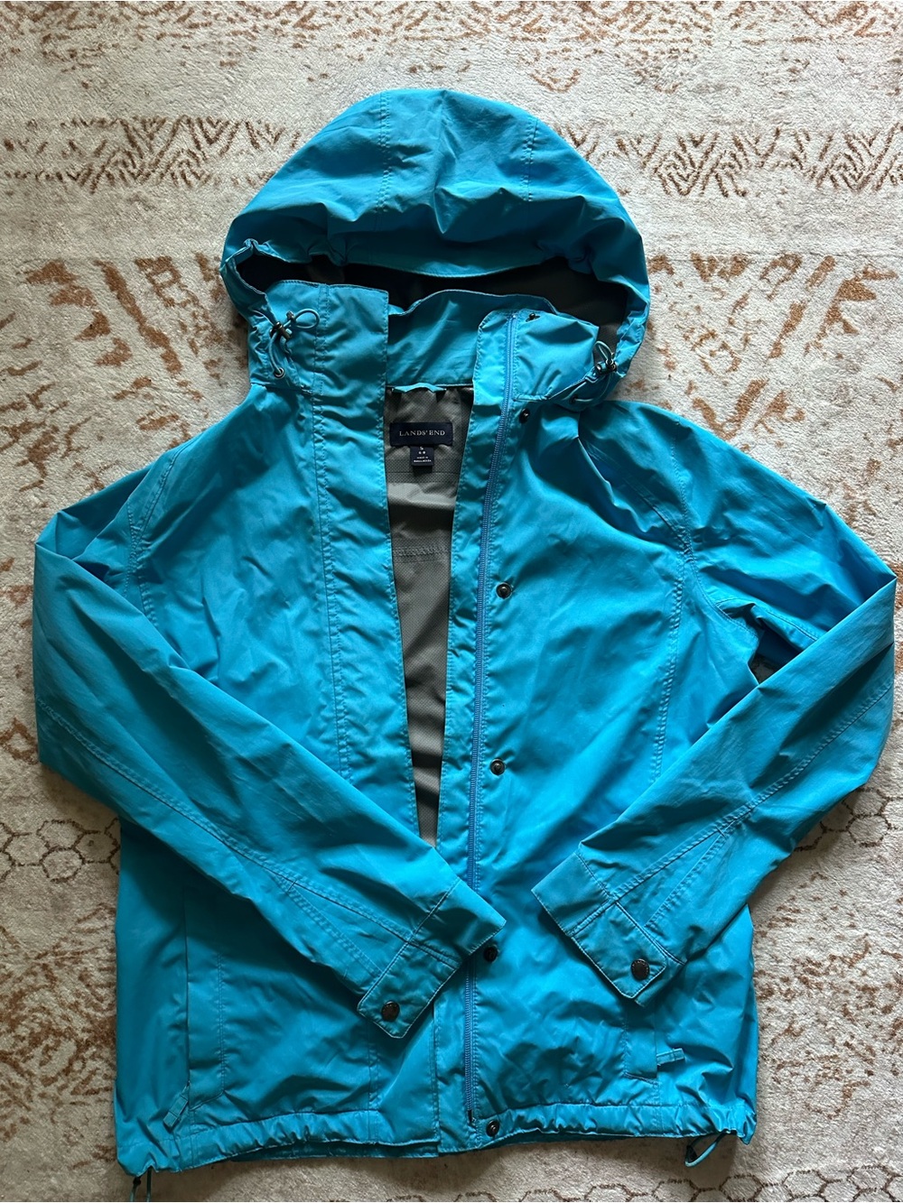 Lands' End Bright Blue Hooded Rain Jacket